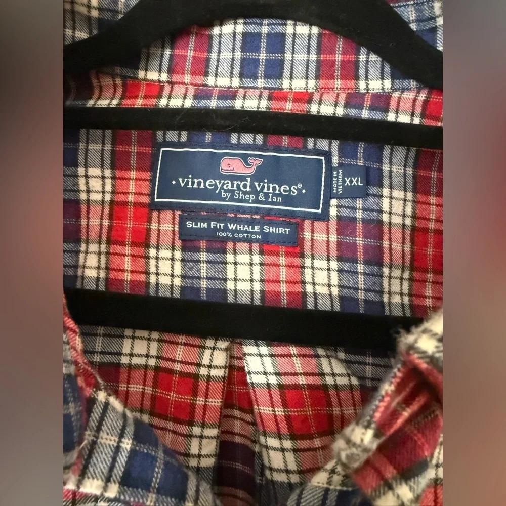 Vineyard Vines Cotton Flannel Button Shirt Blue/Red/White Plaid; Men’s XXL - Picture 3 of 5